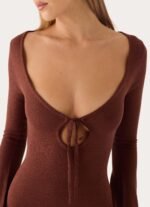 Amarise Knit Tie Front Maxi Dress - Chocolate - Image 5