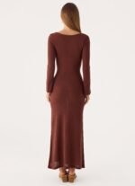Amarise Knit Tie Front Maxi Dress - Chocolate - Image 3