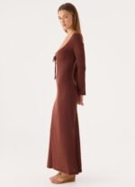 Amarise Knit Tie Front Maxi Dress - Chocolate - Image 4
