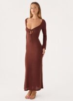 Amarise Knit Tie Front Maxi Dress - Chocolate - Image 6