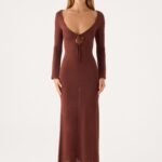 Amarise Knit Tie Front Maxi Dress - Chocolate