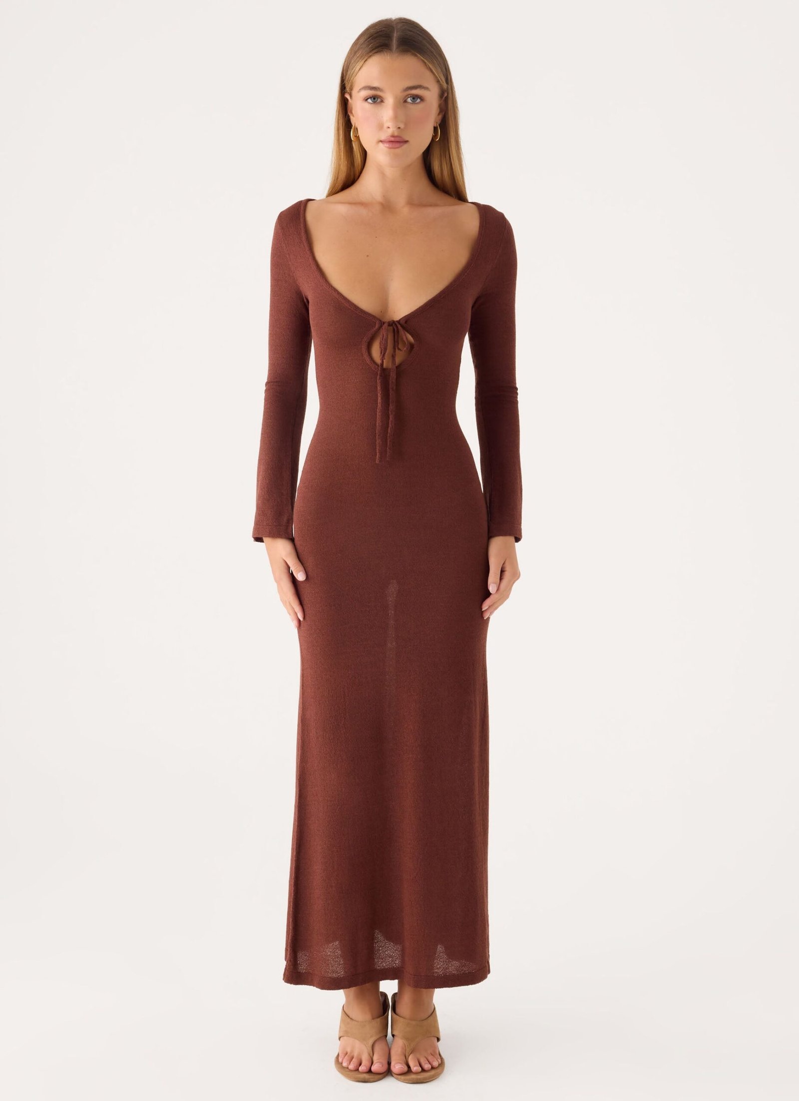 AmariseKnitTieFrontMaxiDressChocolate6.jpg Amarise Knit Tie Front Maxi Dress - Chocolate - Image 1