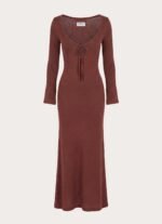 Amarise Knit Tie Front Maxi Dress - Chocolate - Image 8