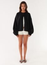 Annie One Button Cardigan - Black - Image 3