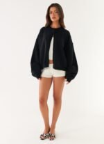 Annie One Button Cardigan - Black - Image 7