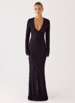 Astoria Long Sleeve Maxi Dress - Black - Image 4