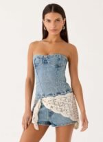 Avedon Scarf Denim Mini Shorts - Light Wash - Image 12