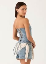 Avedon Scarf Denim Mini Shorts - Light Wash - Image 7