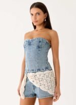 Avedon Scarf Denim Mini Shorts - Light Wash - Image 10