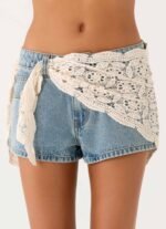Avedon Scarf Denim Mini Shorts - Light Wash - Image 9