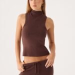 Aviara Knit High Neck Top - Chocolate