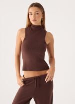Aviara Knit High Neck Top - Chocolate - Image 2