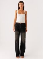 Back Again Straight Leg Denim Jeans - Acid Charcoal - Image 3