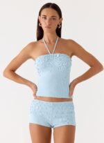 Bonita Button Mini Shorts - Pale Blue - Image 6