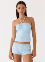 Bonita Button Mini Shorts - Pale Blue - Image 2