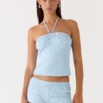 Bonita Button Mini Shorts - Pale Blue
