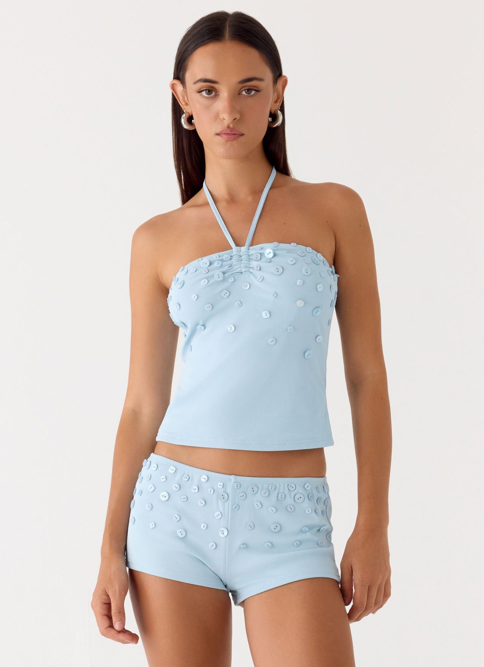 BonitaButtonTopPaleBlue5.jpg Bonita Button Mini Shorts - Pale Blue - Image 1