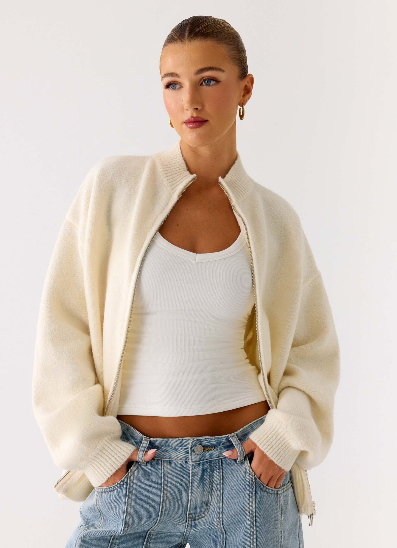 DavyKnitZipJacketIvory5.jpg Davy Knit Zip Jacket - Ivory - Image 1