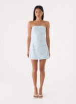 Della Lace Strapless Mini Dress - Blue - Image 3