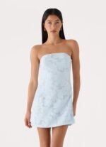 Della Lace Strapless Mini Dress - Blue - Image 6