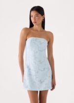 Della Lace Strapless Mini Dress - Blue - Image 8