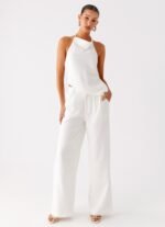Delong Low Rise Linen Pants - White - Image 2