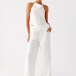 Delong Low Rise Linen Pants - White