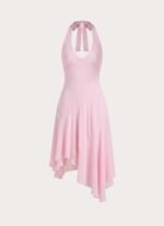 Faelie Halter Neck Asymmetrical Midi Dress - Pink - Image 8