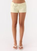 Favourite Moment Belt Mini Shorts - Pale Yellow - Image 4