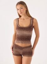 Helia Knit Mini Shorts - Chocolate Ombre - Image 7