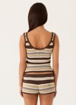 Helia Knit Mini Shorts - Chocolate Olive Stripe - Image 5