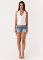 Justin Low Rise Denim Shorts - Vintage Blue Bleach Wash - Image 7