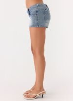 Justin Low Rise Denim Shorts - Vintage Blue Bleach Wash - Image 6