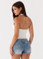 Justin Low Rise Denim Shorts - Vintage Blue Bleach Wash - Image 4
