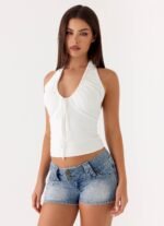 Justin Low Rise Denim Shorts - Vintage Blue Bleach Wash - Image 3