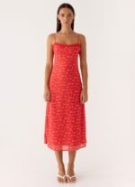 Kahlo Midi Dress - Magenta Red Rose - Image 2