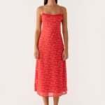 Kahlo Midi Dress - Magenta Red Rose