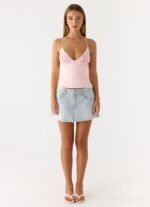 Leon Distressed Denim Mini Skirt - Light Blue Wash - Image 4