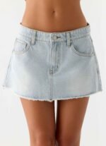 Leon Distressed Denim Mini Skirt - Light Blue Wash - Image 6