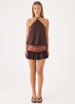 Melosa Beaded Halter Mini Dress - Chocolate - Image 6