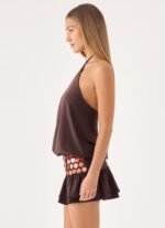 Melosa Beaded Halter Mini Dress - Chocolate - Image 3