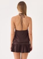 Melosa Beaded Halter Mini Dress - Chocolate - Image 4