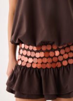Melosa Beaded Halter Mini Dress - Chocolate - Image 5