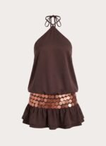 Melosa Beaded Halter Mini Dress - Chocolate - Image 9