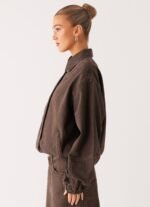 Midwest Washed Denim Bomber Jacket - Light Wash Chocolate - Image 4