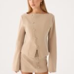 Milae Suede Asymmetrical Jacket - Beige