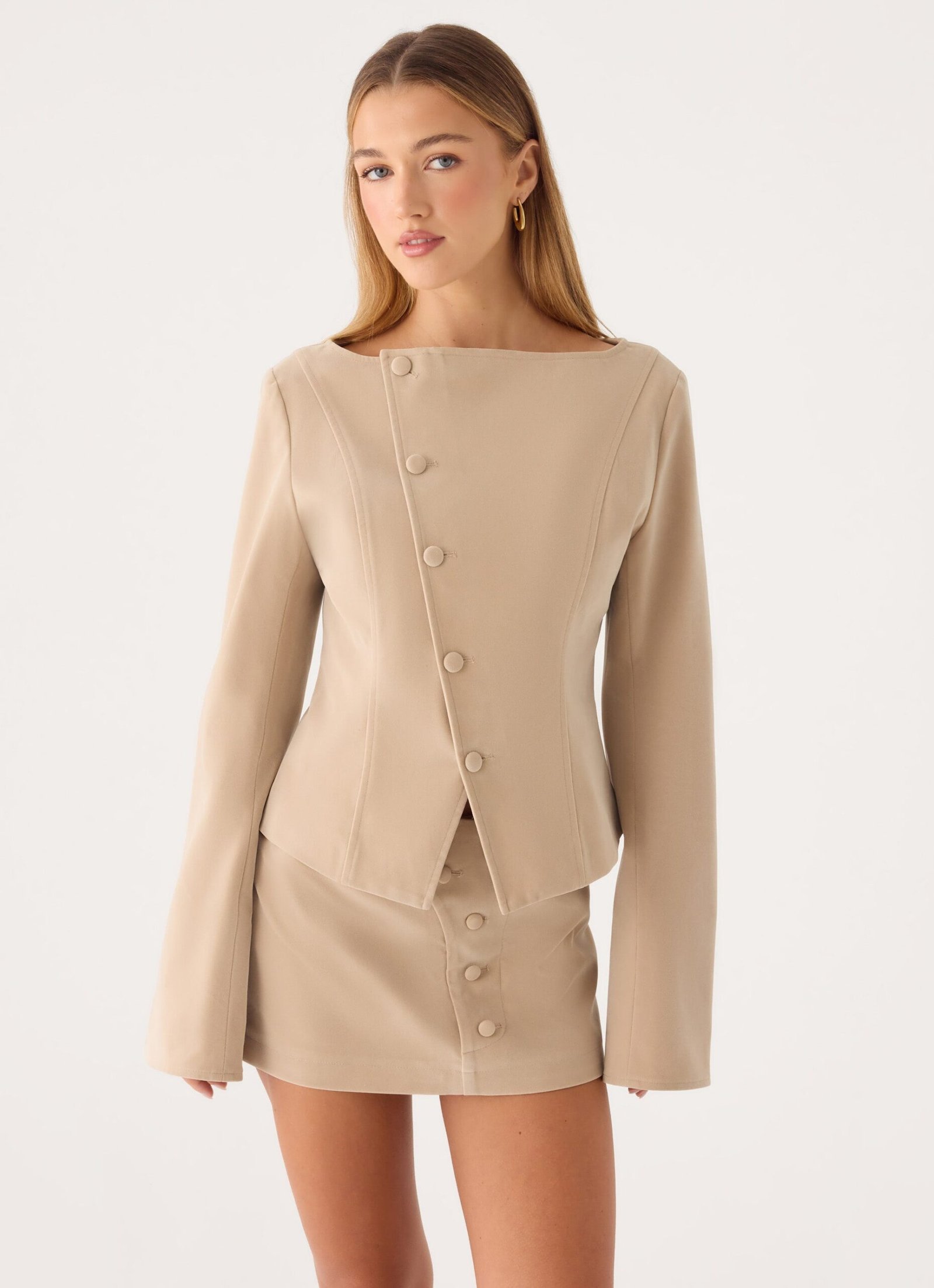MilaeSuedeAsymmetricalTopCream1-1.jpg Milae Suede Asymmetrical Jacket - Beige - Image 1