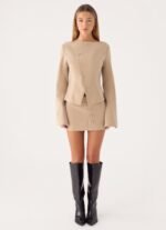 Milae Suede Asymmetrical Jacket - Beige - Image 6