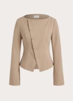 Milae Suede Asymmetrical Jacket - Beige - Image 8