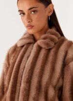 Naylor Faux Fur Jacket - Brown - Image 10